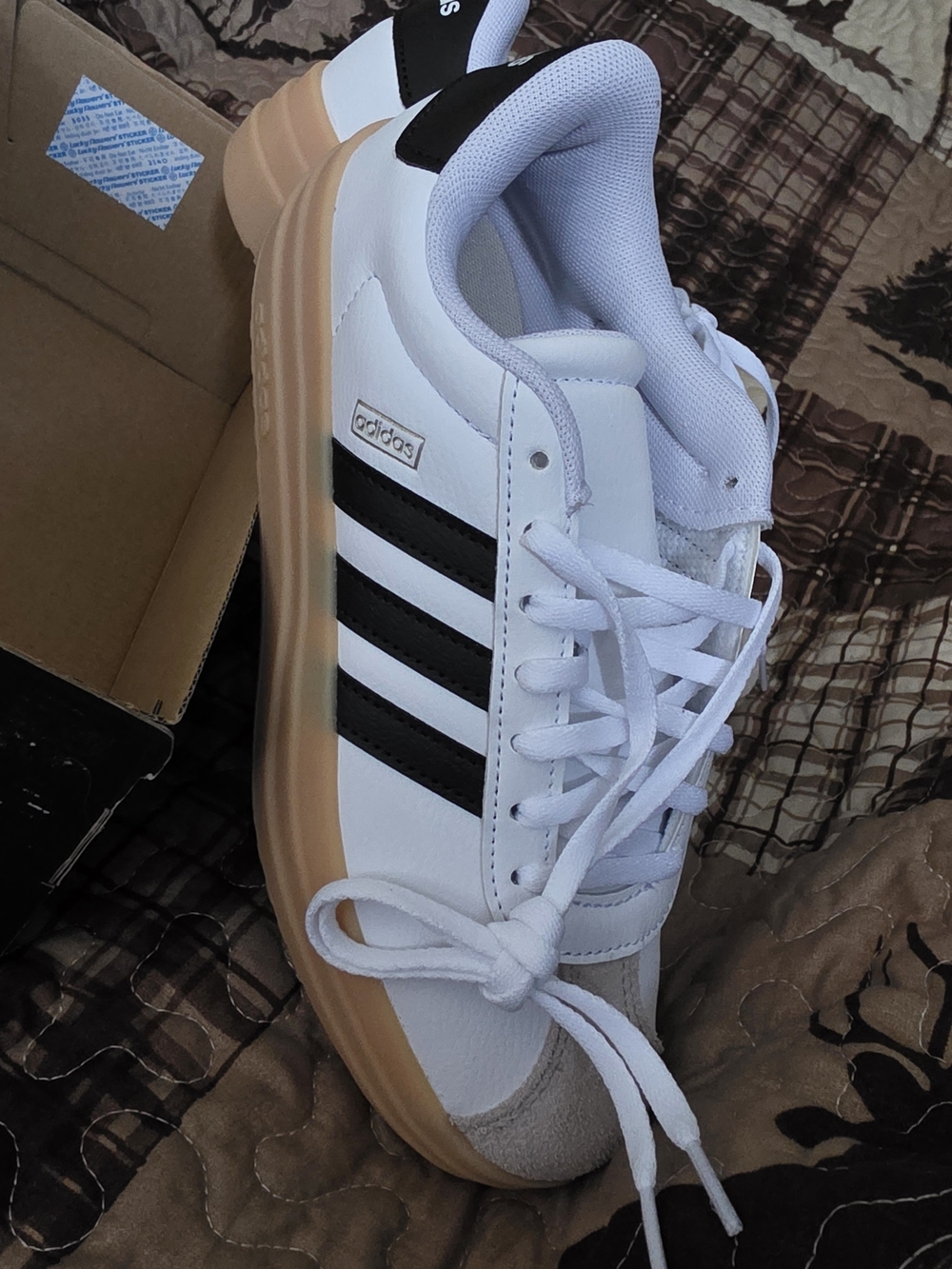 adidas Kids White Sneakers with Black Stripes and Gum Sole